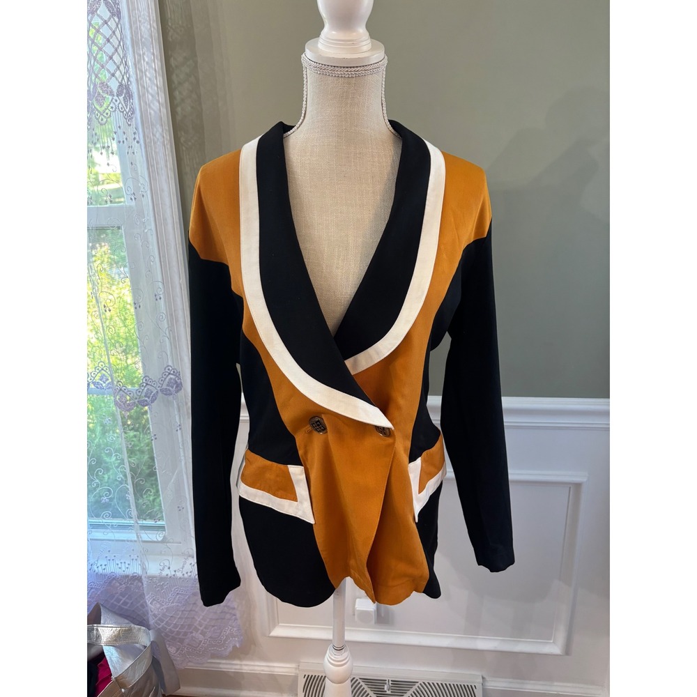 Vintage La Belle Fashions Colorblock Blazer Orange Black White Size S USA Made